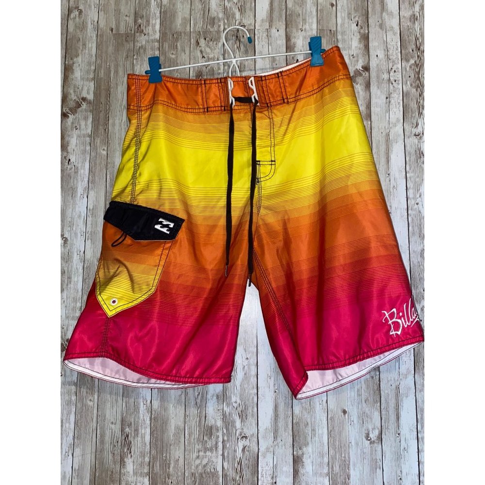 Men's Supreme Billabong Board Shorts Swimming Trunks Pink Yellow Orange Size 33